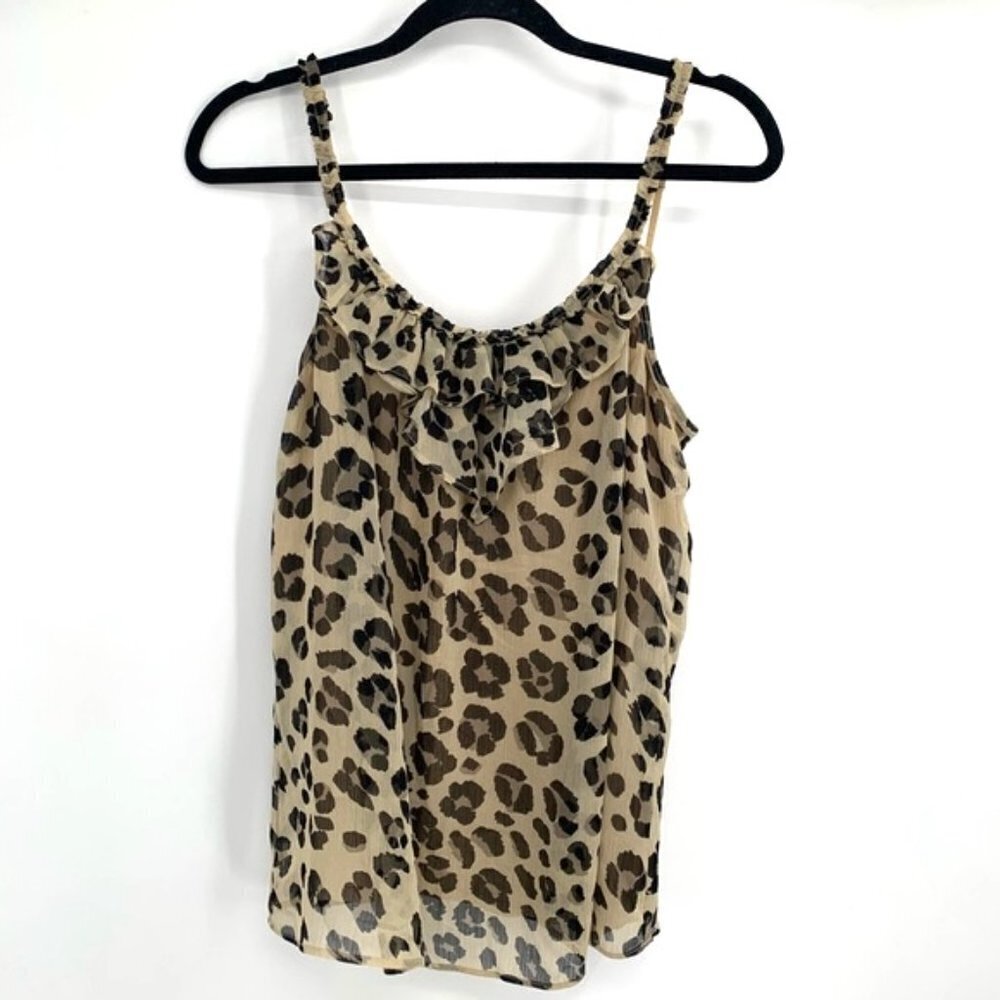 NEW YORK & CO Animal Print Ruffle Tank Shell Tan L